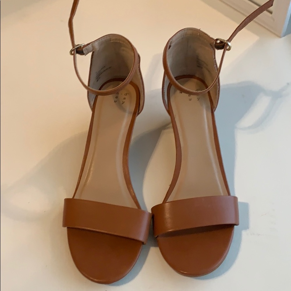 Tan low wedge sandal